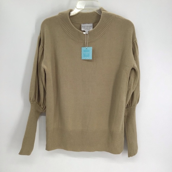 HAYDEN Women’s Balloon Sleeve Knit Pull-Over Sweater Minialist NWT Tan Size S - Picture 1 of 5